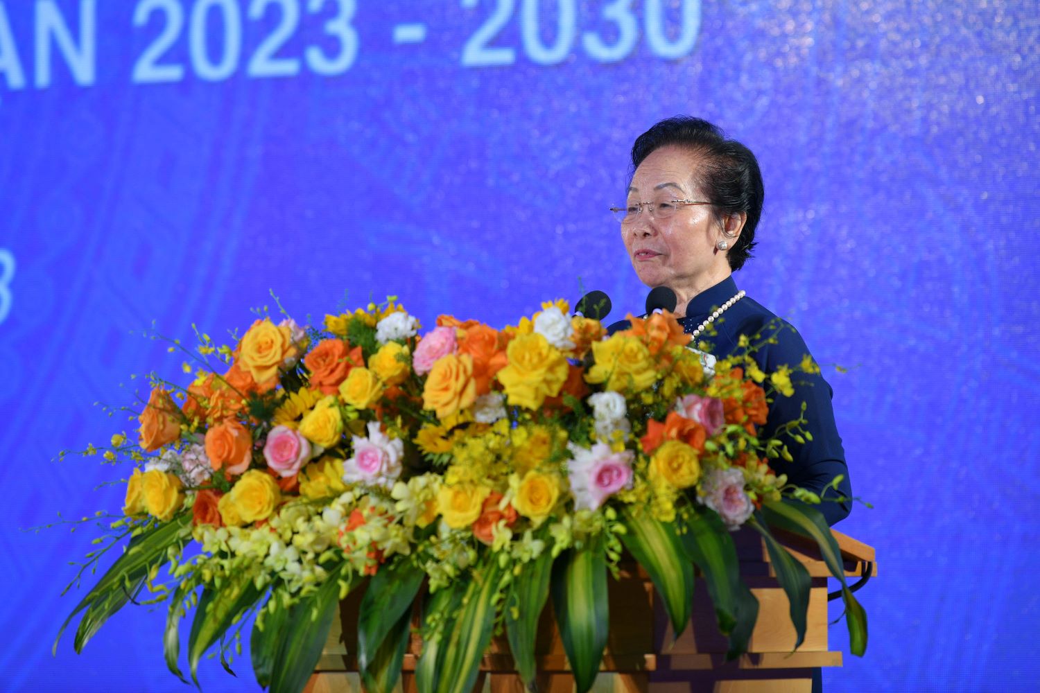 GS.TS Nguyễn Thị Doan, nguyên Phó Chủ tịch nước, Chủ tịch Hội Khuyến học Việt Nam phát biểu tại lễ phát động.