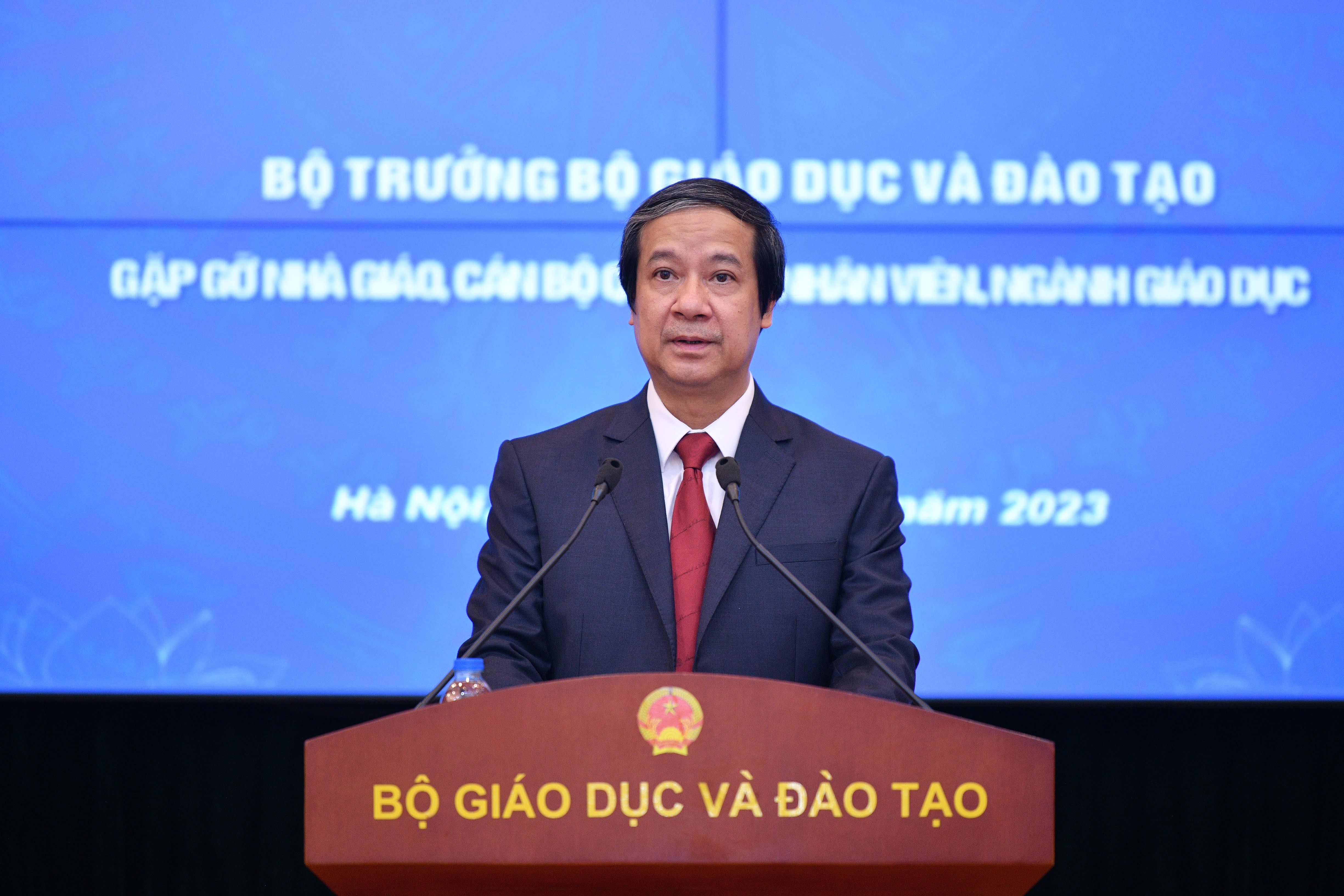 Bộ trưởng Nguyễn Kim Sơn phát biểu tại buổi gặp gỡ chiều 15/8.