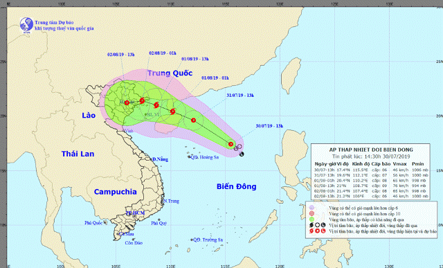 Đến 13 giờ ngày 1/8,vị trí tâm bão cách Móng Cái  khoảng 100km