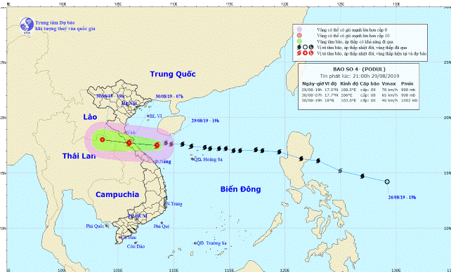 7 giờ sáng mai (30/7,) bão Poudul đổ bộ vào Hà Tĩnh đến Quảng Bình 