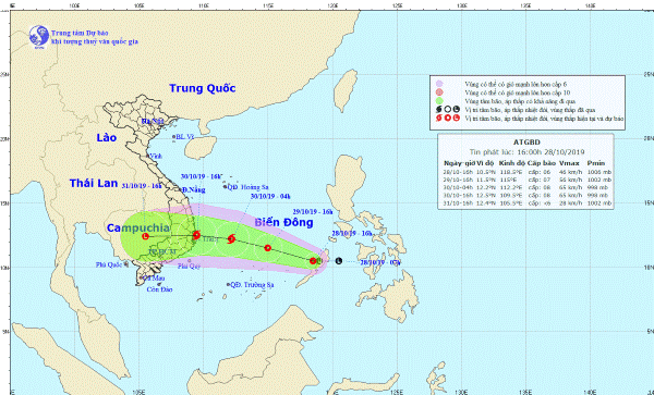 Đường đi của áp thấp nhiệt đới trên Biển Đông