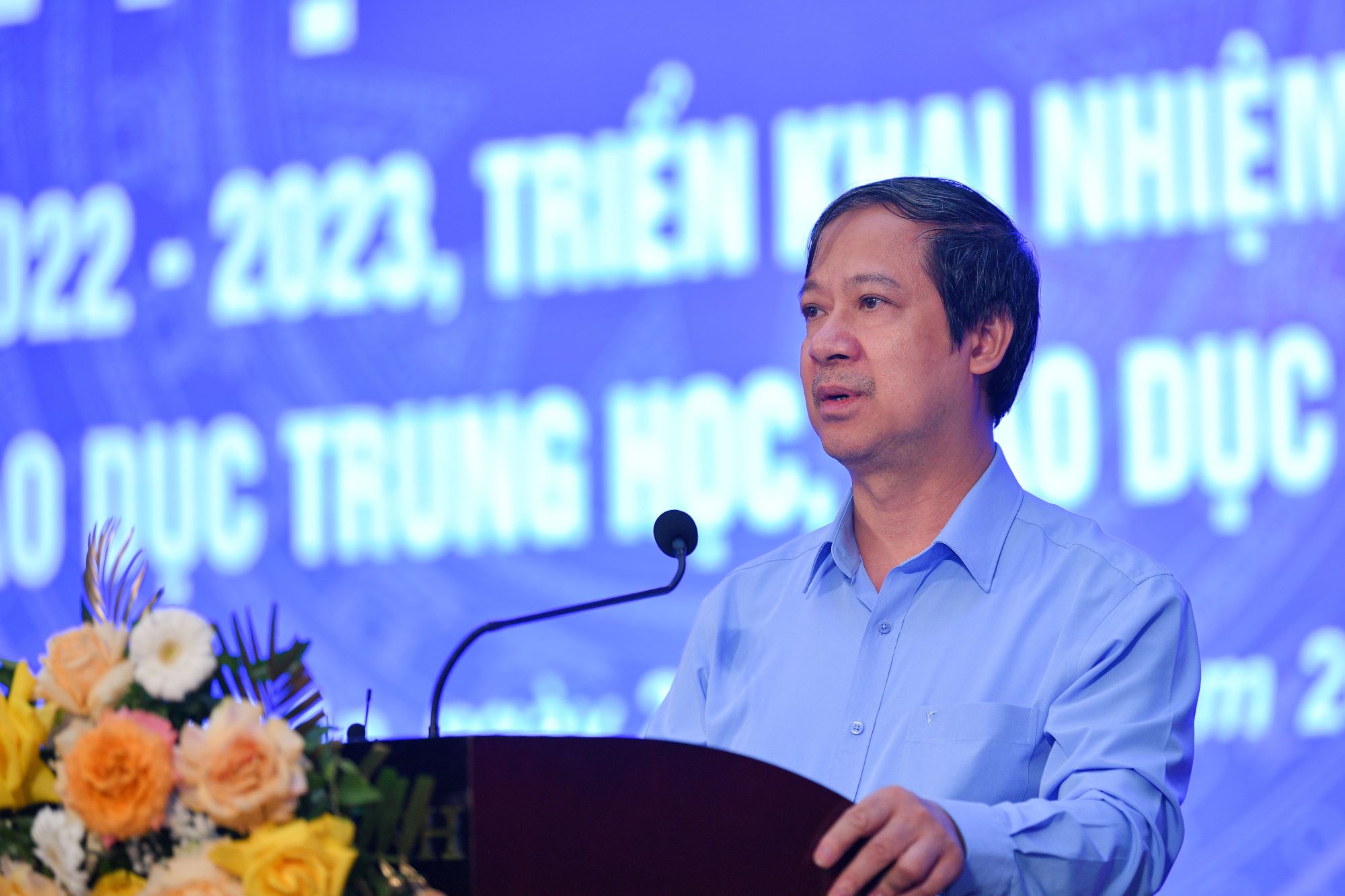 Bộ trưởng Nguyễn Kim Sơn phát biểu tại Hội nghị giám đốc Sở GD&ĐT năm 2023. 