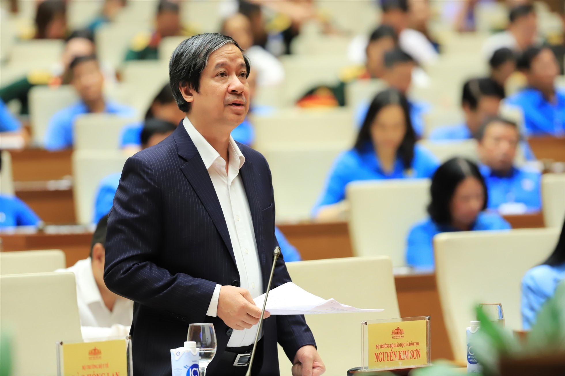 Bộ trưởng Bộ GD&ĐT Nguyễn Kim Sơn phát biểu tại Diễn đàn Người lao động 2023. Ảnh: Tô Thế. 