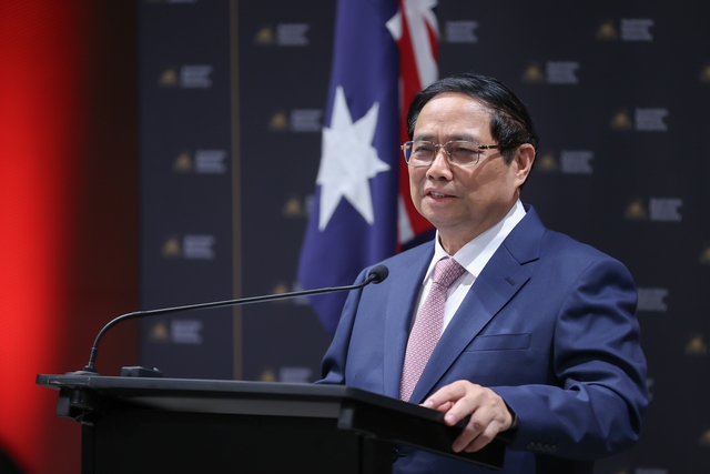 Thủ tướng phát biểu tại Diễn đàn Hợp tác giáo dục Việt Nam - Australia. Ảnh: VGP/Nhật Bắc.