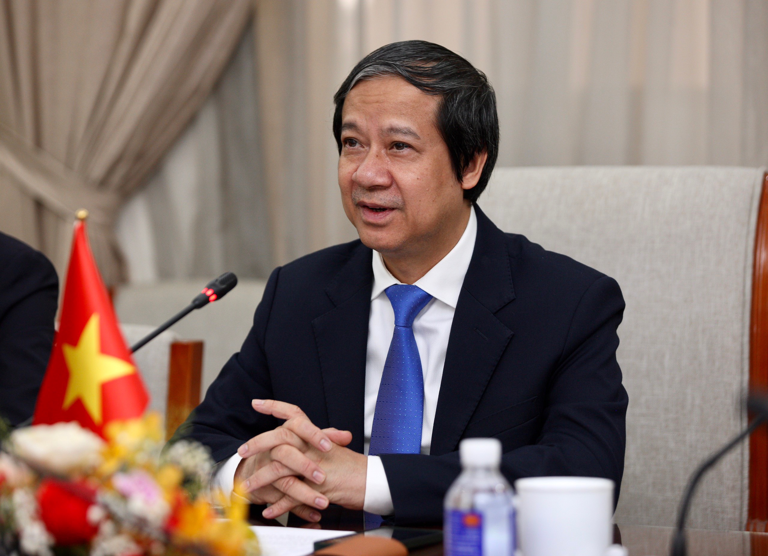 Bộ trưởng Bộ GD&ĐT Nguyễn Kim Sơn phát biểu tại buổi tiếp.