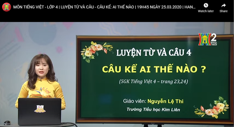 Cô Nguyễn Lệ Thi trong một buổi ghi hình tại Đài Phát thanh và Truyền hình Hà Nội. Ảnh cắt từ clip