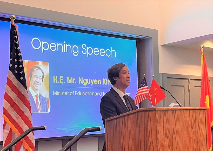 Bộ trưởng Bộ GD&ĐT Nguyễn Kim Sơn phát biểu khai mạc tại Diễn đàn hợp tác giáo dục Việt Nam - Hoa Kỳ.
