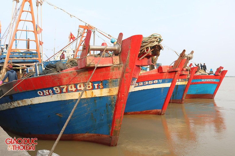 Tàu thuyền neo đậu, tránh trú bão tại cảng Cửa Hội (thị xã Cửa Lò, Nghệ An).