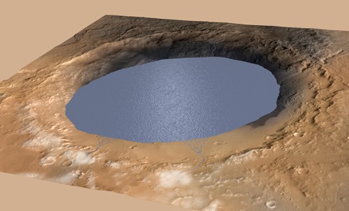 Mô phỏng hình ảnh hồ nước từng tồn tại trên miệng hố Gale.