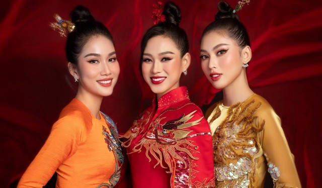 Top 3 Hoa Hậu Việt Nam 2020 trong trang phục áo dài Tết.