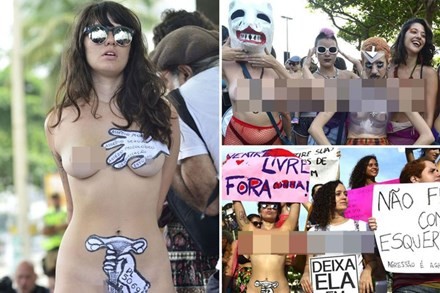 Hàng ngàn phụ nữ rũ áo, ngực trần biểu tình trên phố