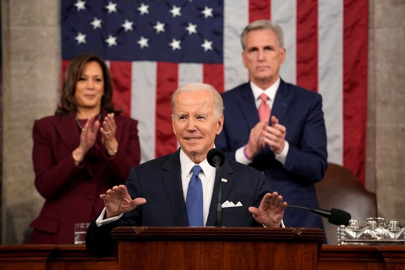 Tổng thống Mỹ Joe Biden đọc diễn văn Thông điệp Liên bang tại Tòa nhà Quốc hội ở Washington ngày 7/2.