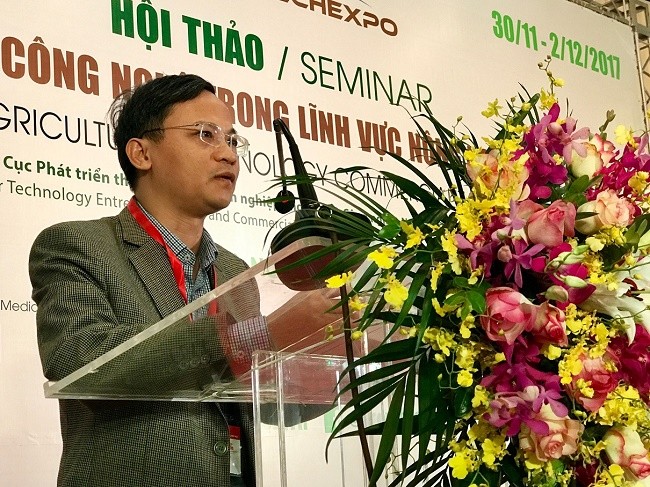 Ông Phạm Đức Nghiệm, Phó Cục trưởng Cục Phát triển thị trường và doanh nghiệp KH&CN (NATEC) phát biểu tại Hội thảo