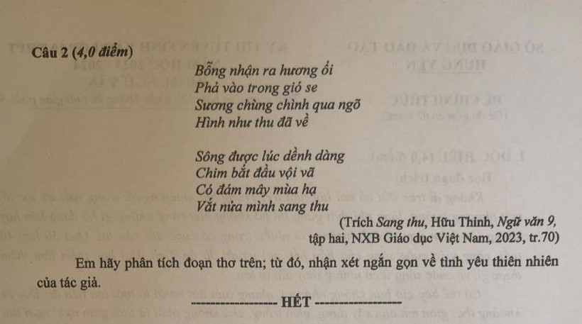 'Sang thu' vào đề Ngữ văn thi vào lớp 10 tỉnh Hưng Yên ảnh 2
