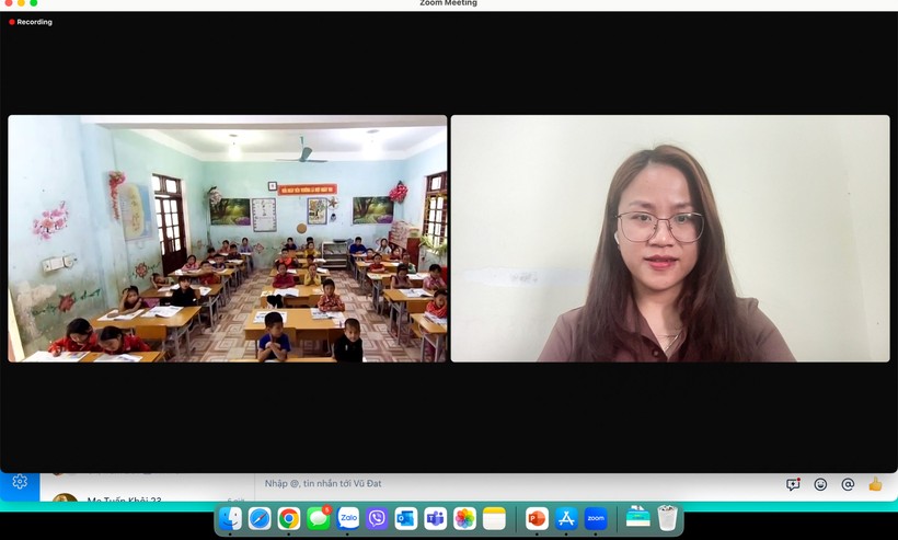 Một tiết học trực tuyến của giáo viên Lâm Đồng và học sinh Hà Giang. ảnh 1