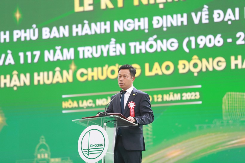 Giám đốc ĐHQGHN Lê Quân phát biểu tại Lễ kỷ niệm.