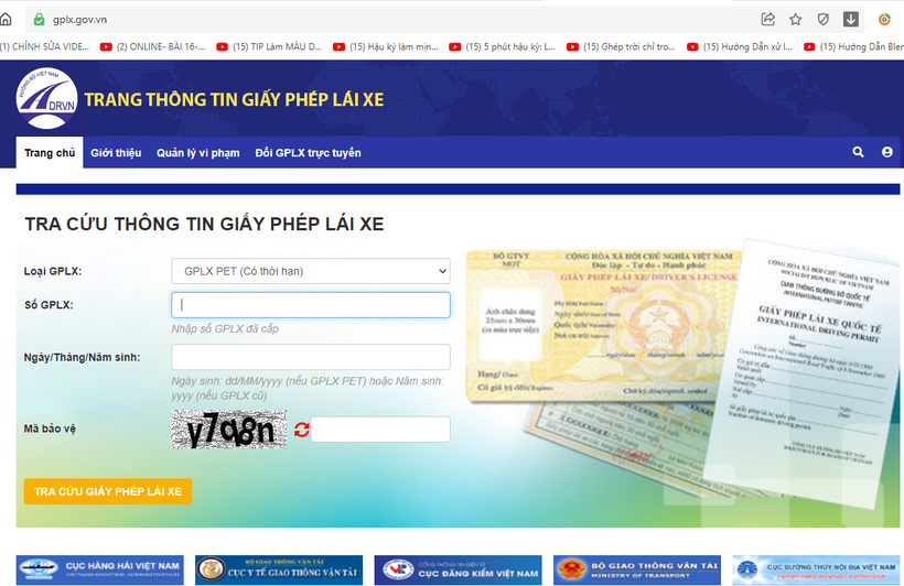 Trang website tra cứu thông tin về GPLX chính thống của Tổng cục Đường bộ Việt Nam.
