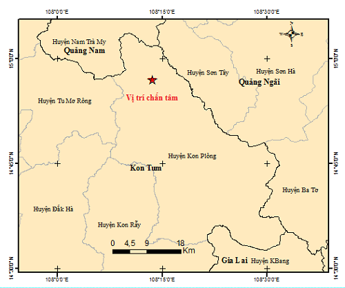 Chỉ trong một buổi sáng 5 trận động đất xảy ra tại Kon Tum. Ảnh: Viện Vật lý Địa cầu