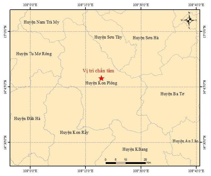 Trận động đất 4.2 độ Richter tại huyện Kon Plông (Kon Tum). Ảnh: Viện Vật lý địa cầu.