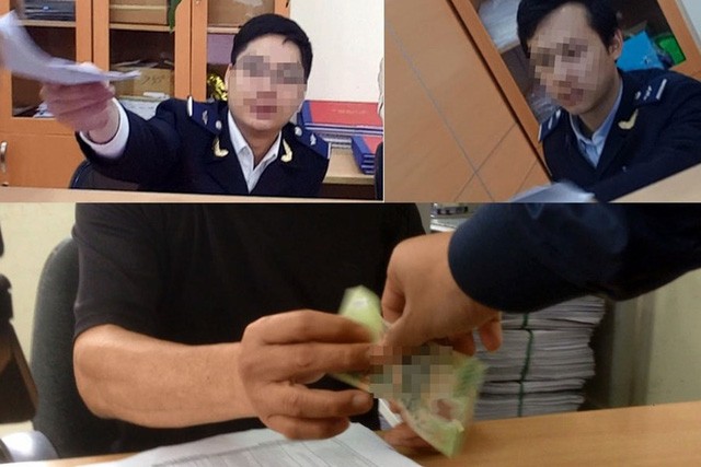 Những hình ảnh đăng tải trên báo Lao động về cảnh đưa nhận tiền tại Hải quan Hải Phòng.