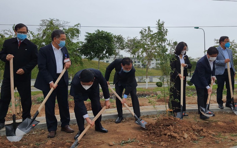Các đại biểu trồng tre, trúc tại khu vực bảo tồn loài cây này của Học viện Nông nghiệp Việt Nam