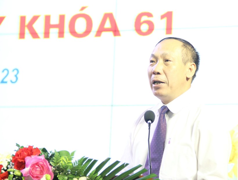 PGS.TS Nguyễn Xuân Thạch – Trưởng Ban Quản lý đào tạo Học viện Tài chính báo cáo tại buổi lễ. ảnh 1