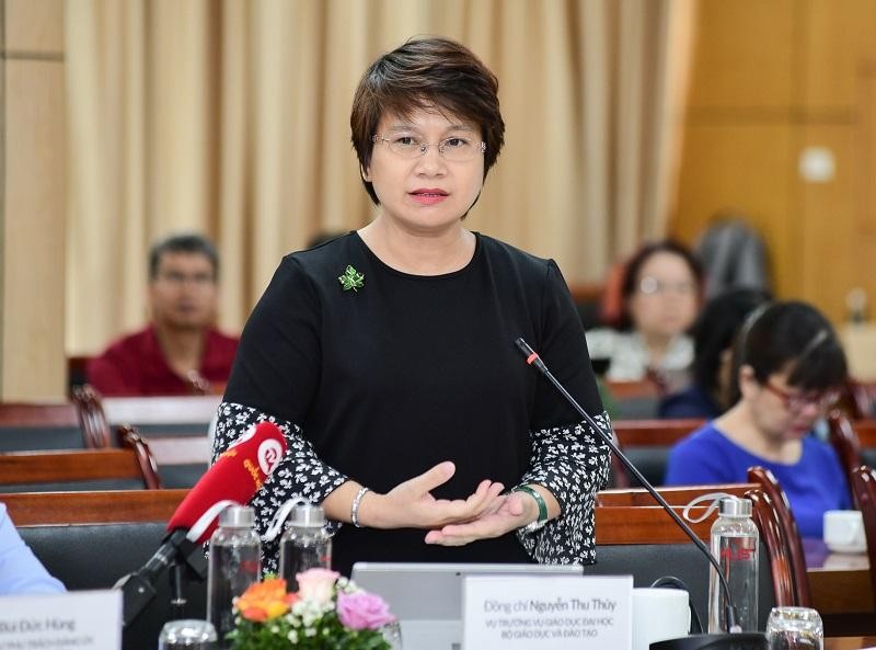 Bà Nguyễn Thu Thủy – Vụ trưởng Vụ giáo dục Đại học phát biểu – Bộ GD&ĐT. Ảnh Kim Chi.