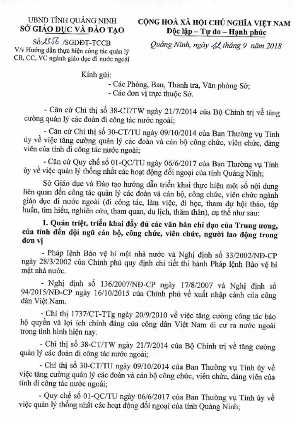 Công văn 2356 của Sở GD&ĐT Quảng Ninh