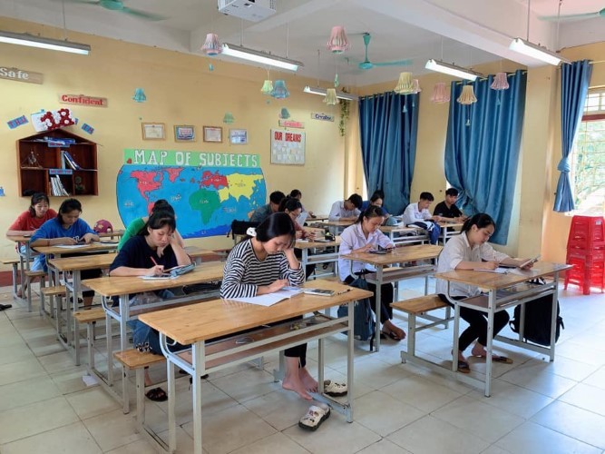 Trường THPT số 2 Bảo Thắng (huyện Bảo Thắng – Lào Cai) đã tổ chức thi thử trên điện thoại. Ảnh: NTCC