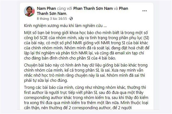GS Phan Thanh Sơn Nam công khai vụ việc trên trang cá nhân.