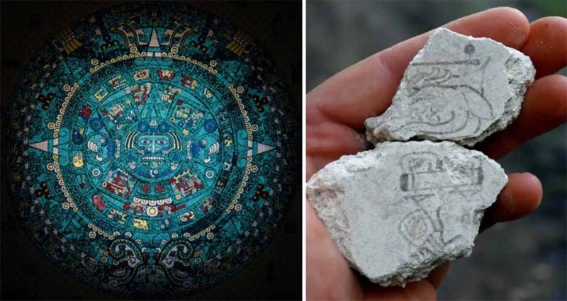 Tái hiện lịch Tzolk’in của người Maya và hai mẫu vật thể hiện ngày “7 con Hươu” của bộ lịch cách nay hơn 2.000 năm.