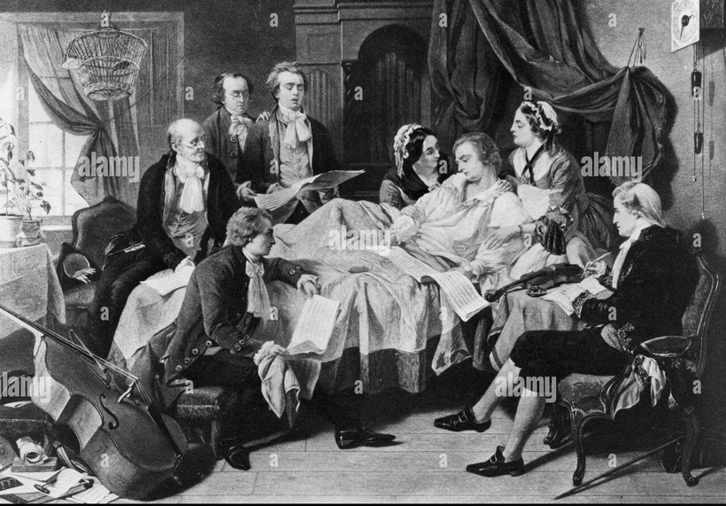 Mozart on his deathbed (1791).