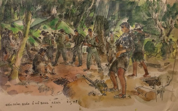 Tác phẩm 'Điểm dừng quân' của họa sĩ Huỳnh Phương Đông.