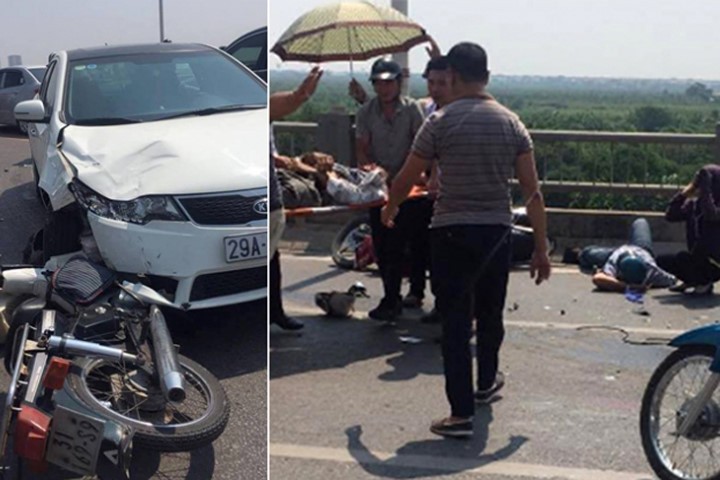 Ô tô tông loạt xe máy trên cầu Vĩnh Tuy