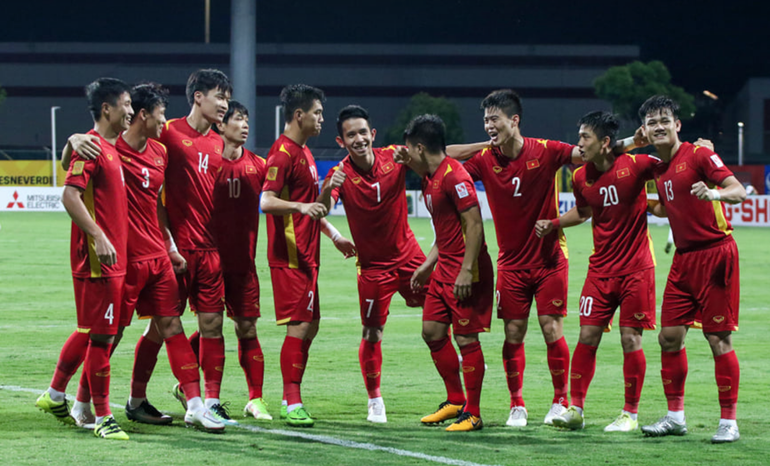 Cầu thủ Việt Nam vui mừng sau chiến thắng Campuchia 4-0 (Ảnh VFF).
