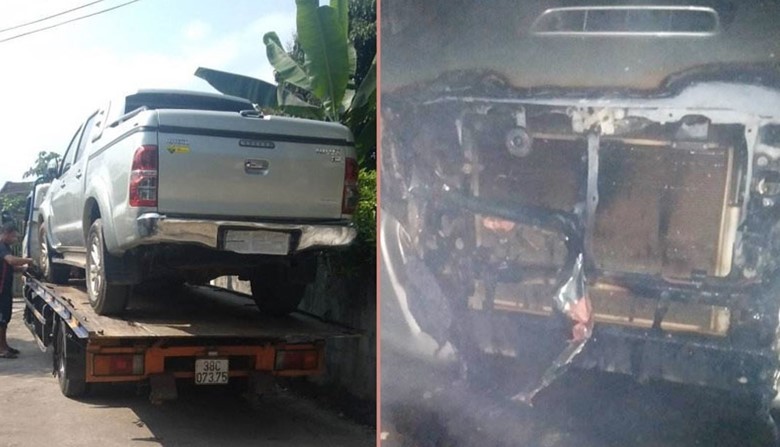 Chiếc xe của hàng xóm bị Lĩnh đốt gây thiệt hại gần 143 triệu đồng (Ảnh: Bùi Lâm).