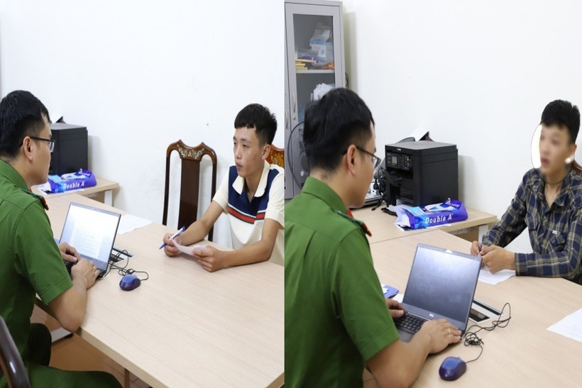 Nguyễn Hoàng Bảo An (trái) và Nguyễn Hoàng Tuấn Kh. tại cơ quan điều tra. (Ảnh: Cơ quan CSĐT cung cấp) ảnh 2