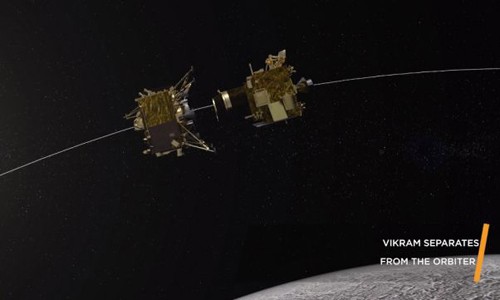 Trạm đổ bộ Vikram tách khỏi tàu vũ trụ Chandrayaan-2 hôm 2/9. Ảnh:Space.