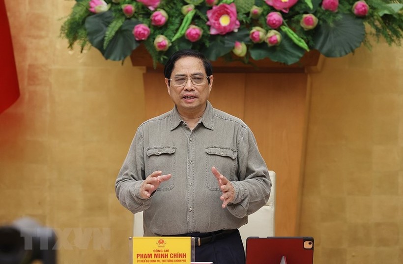 Thủ tướng Phạm Minh Chính, Trưởng Ban Chỉ đạo Quốc gia phòng, chống dịch Covid-19 chủ trì họp Ban Chỉ đạo. Ảnh: TTXVN.