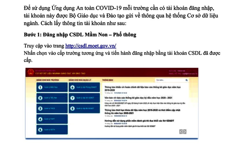 Bộ GDĐT đã có hướng dẫn về việc cài đặt và sử dụng ứng dụng “An toàn COVID-19”.