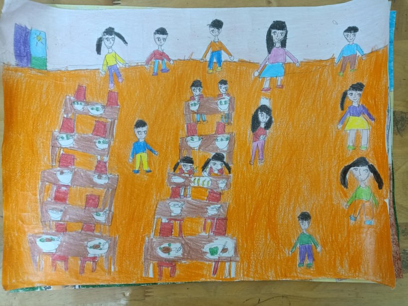 Tranh vẽ của học sinh Trường Tiểu học Lê Lợi, TP Đà Lạt, Lâm Đồng tham dự cuộc thi vẽ tranh “Dinh dưỡng lành mạnh quanh em”. Ảnh NTCC.