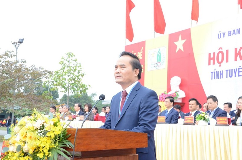 Đồng chí Hoàng Việt Phương, Tỉnh ủy viên, Phó Chủ tịch UBND tỉnh Tuyên Quang, Trưởng Ban Chỉ đạo Hội khỏe Phù Đổng tỉnh lần thứ X năm 2020 đọc diễn văn khai mạc 