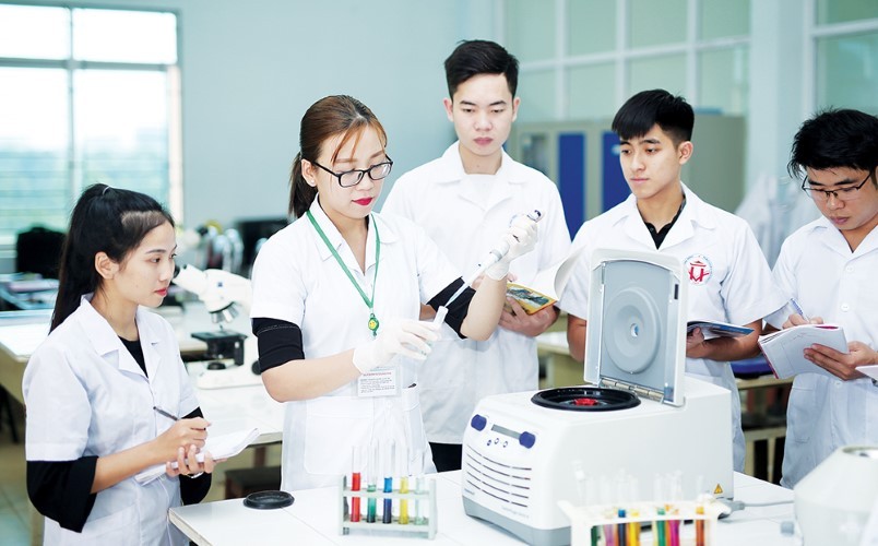 Sinh viên Khoa Khoa học tự nhiên, Trường Đại học Hùng Vương nghiên cứu, thực hành hóa sinh học.