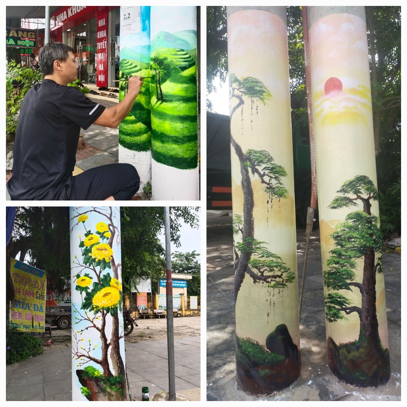 400 chân cột điện tại thị trấn Thanh Sơn (huyện Thanh Sơn) biến thành các tác phẩm nghệ thuật. ảnh 2