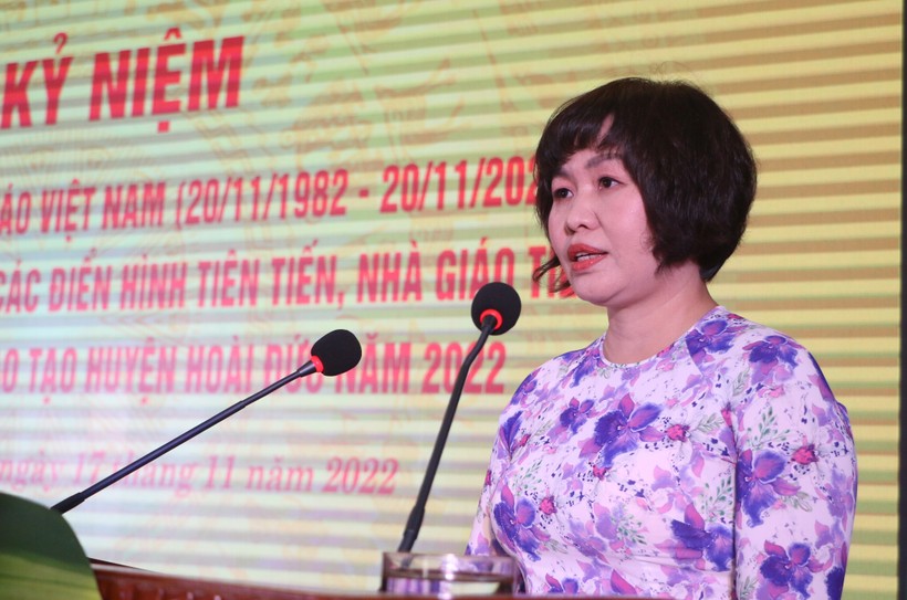 Cô Nguyễn Thị Kim Dung – Hiệu trưởng Trường THCS Vân Canh (Hoài Đức, Hà Nội). Ảnh: TG