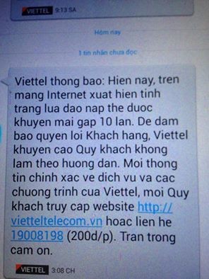 Viettel nhắn tin cảnh báo vụ "cháu một ông chú ở Viettel" bị bắt
