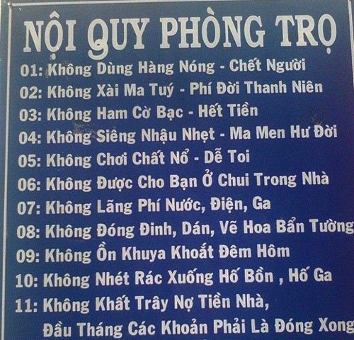 Những bảng nội quy phòng trọ "độc nhất vô nhị" ở Việt Nam