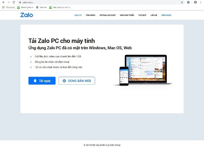 Màn hình PC khi truy cập vào Zalo.me sáng 14/11.