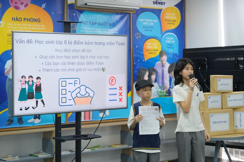 Nhóm Boardgame thuyết trình về dự án giúp học sinh yêu môn Toán học lớp 6. Đây là dự án 3 shark cùng đồng ý đầu tư 100% số vốn kêu gọi.