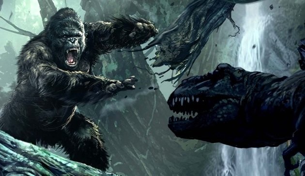 Mô tả cuộc chiến giữa King Kong và Godzilla trong phim "Kong: Skull Island".